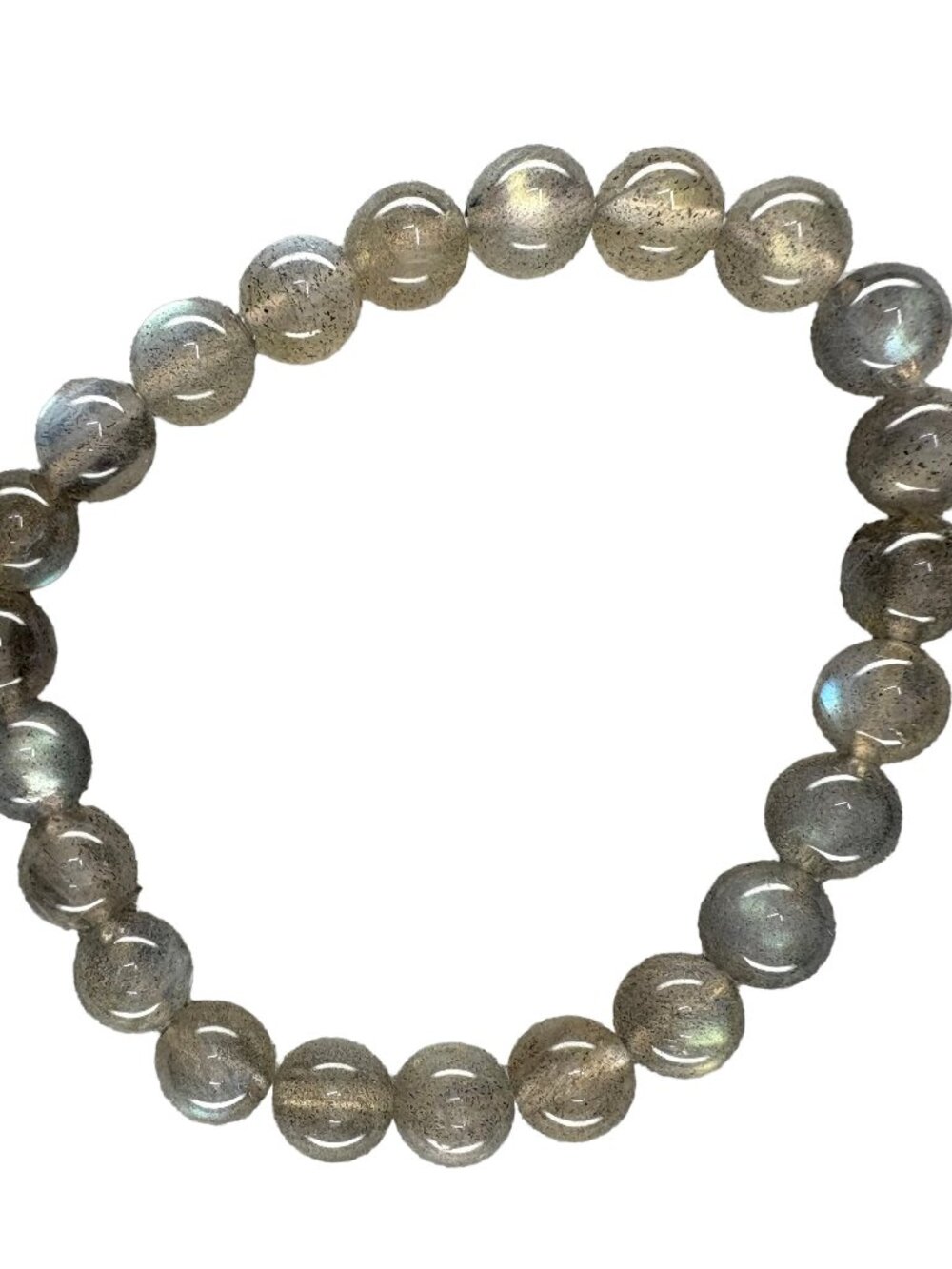 Natural Labradorite Bead Bracelet 8mm Blue Flash Certified 18.01g Grey Moonstone